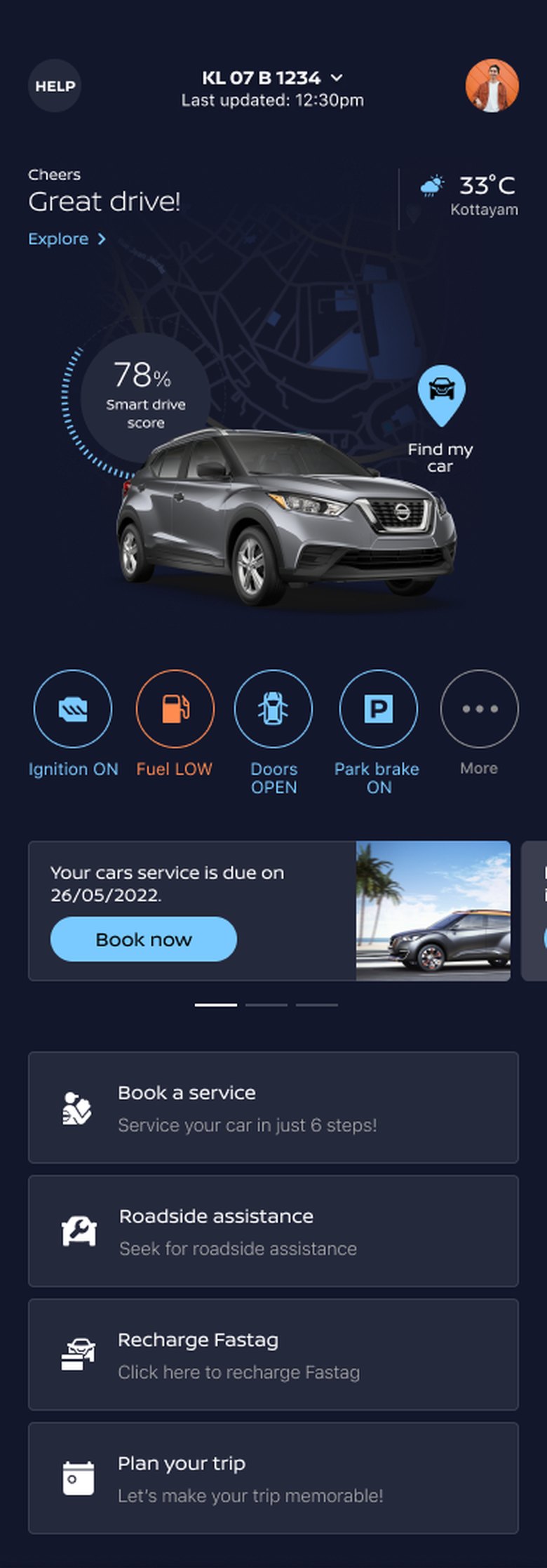 Final NissanConnect home screen, dark theme