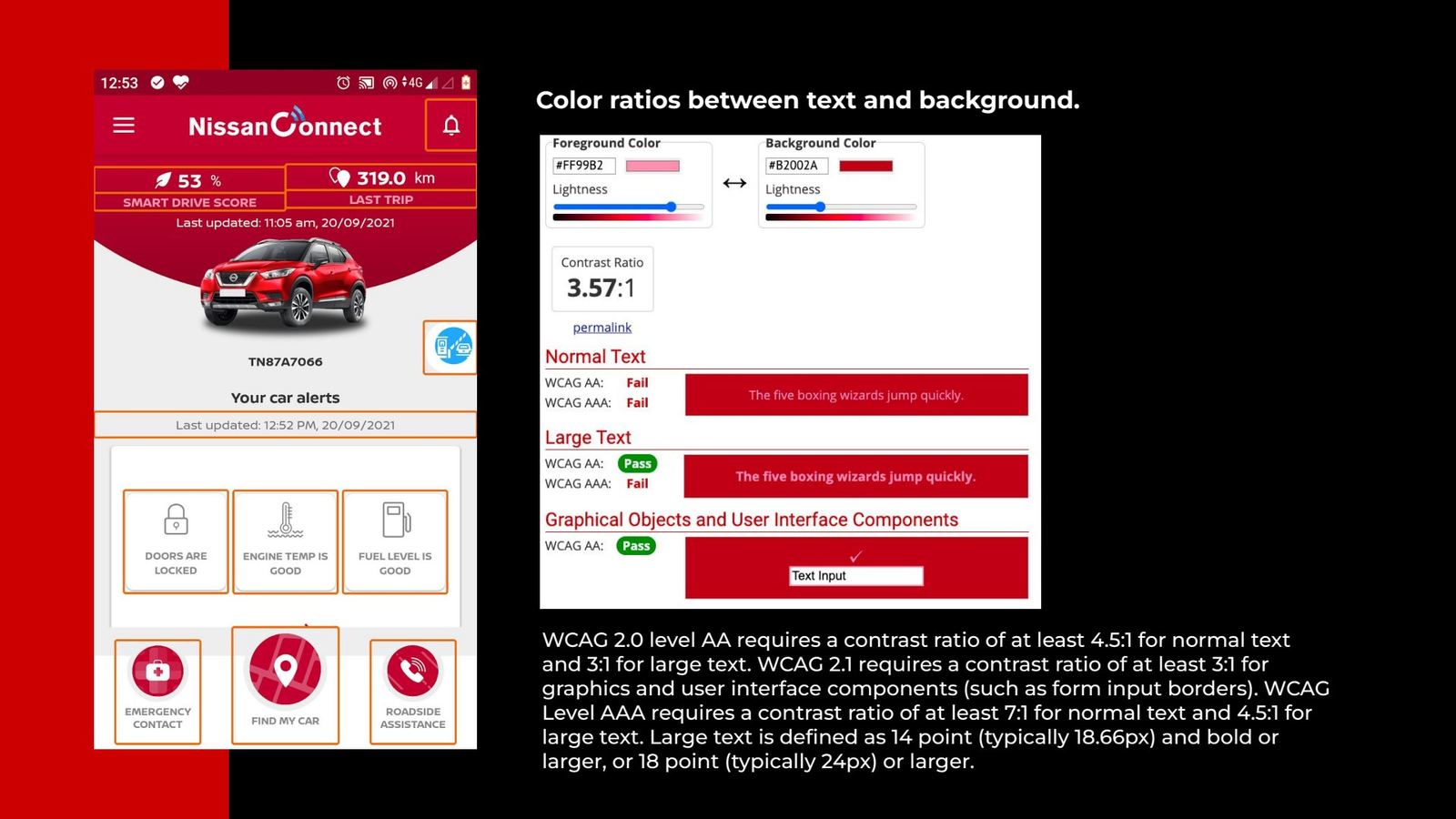 Colour contrast ratio findings