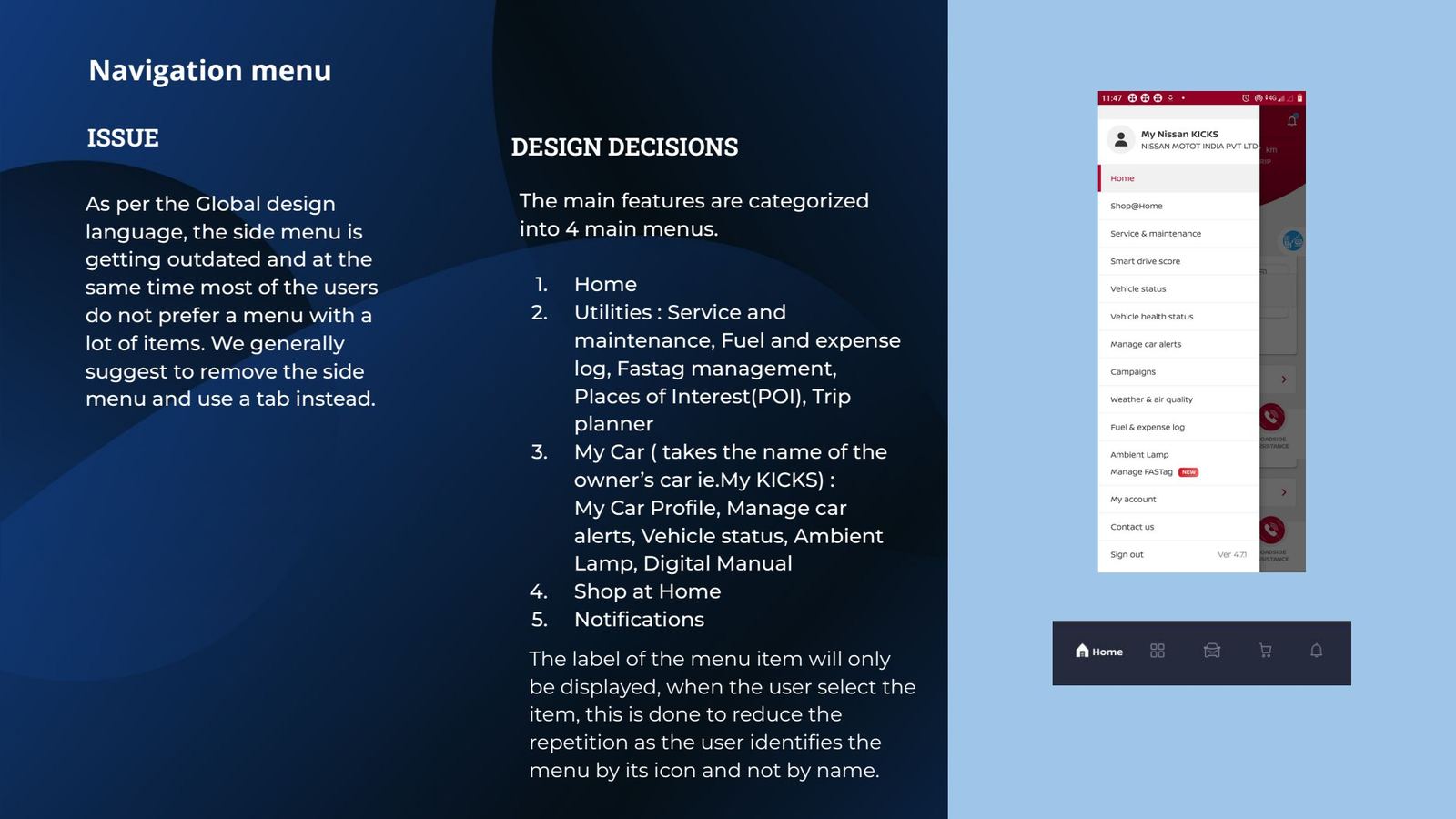 Navigation menu issue and decision