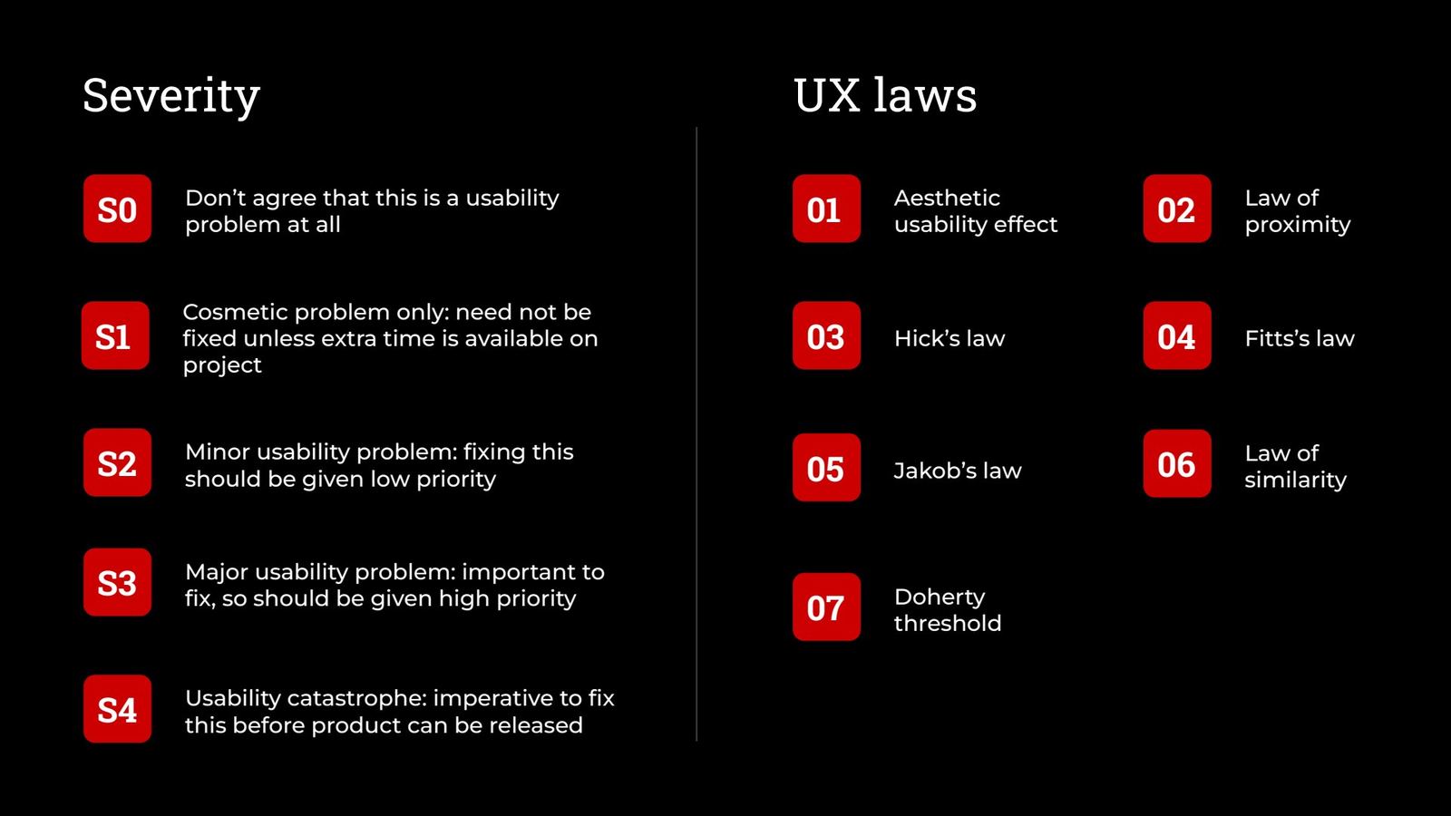 Severity scale and UX laws